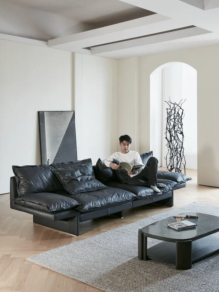 一方沙发 骏马黑 3.08m 牛皮款、汉瓦茶几 墨骊色 天然奢石款 小号  (12).webp