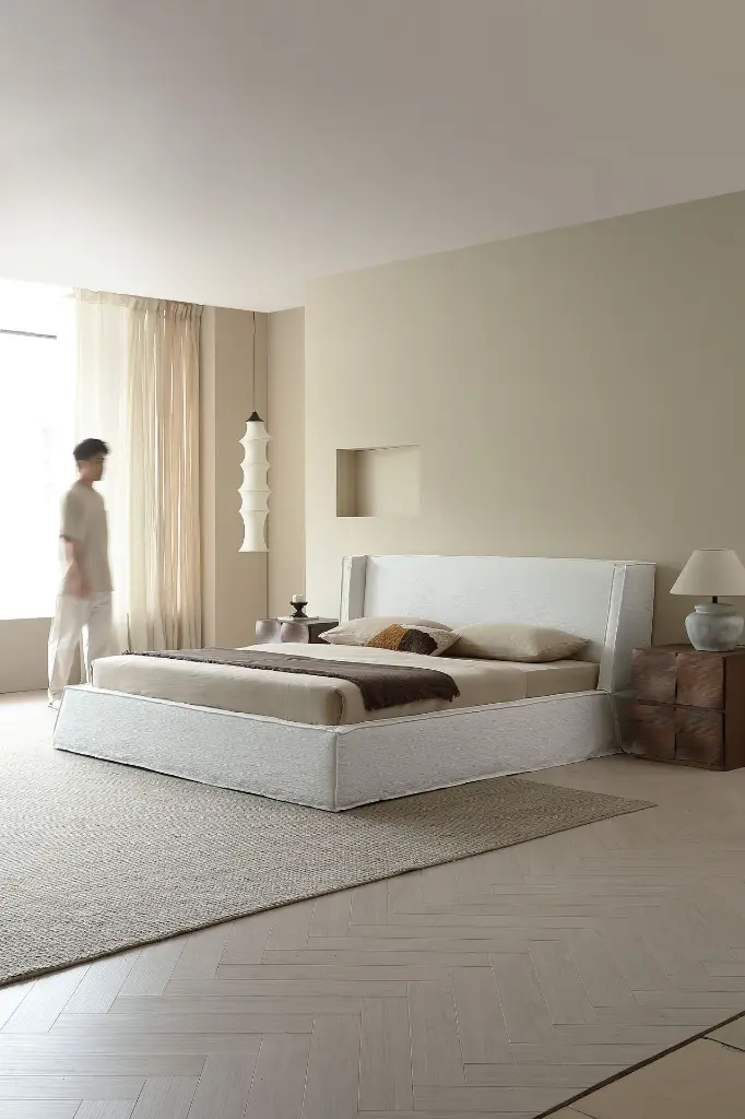 方尊床 1800 素白色棉麻、涟漪柜 胡桃色3.webp