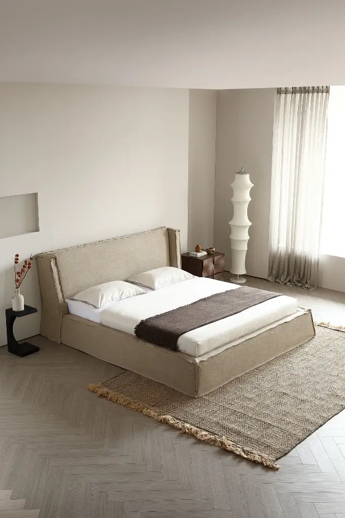 方尊床 1800 奶咖色亚麻、涟漪柜 桃色、鼓墩边几 黑色2.webp