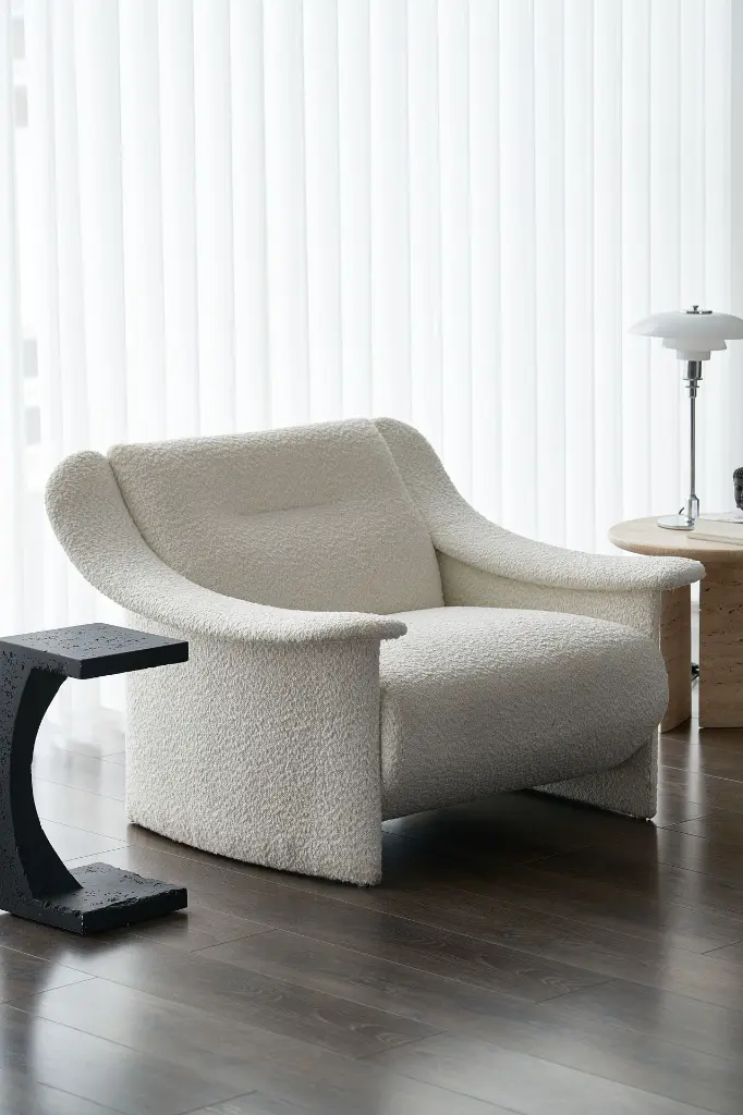 晓园单人位 白色 羊羔绒、鼓墩边几 黑色.webp