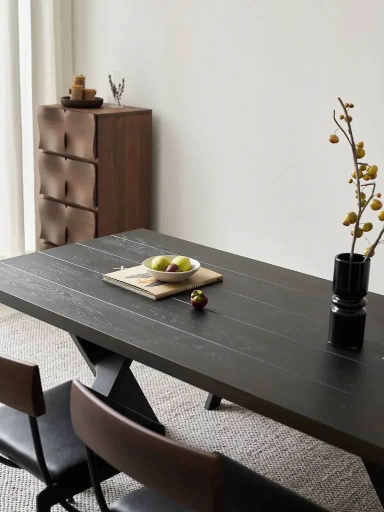 徐行长桌 1.8m 墨骊色、涟漪柜 胡桃色 单体x2.webp